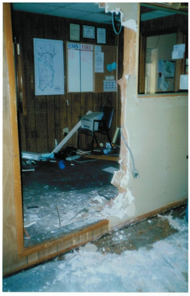 In the Spring of 1999 a sewage backup forced the emergency move of the dispatch center from the lower floor of the Payne Memorial Building to the detached apparatus bays located at 25 Chestnut Street - currently the Elm's Cottages.
